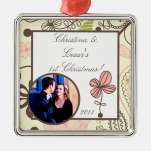 Personalisierte Zierfeder Rosa/grüne Flo Silbernes Ornament