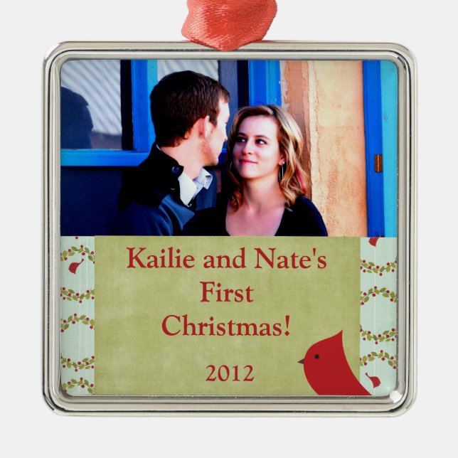 Personalisierte Ziergegenstände Kardinal Weihnacht Silbernes Ornament (Vorne)