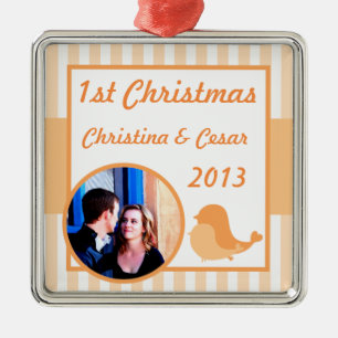 Personalisierte Zierkunst Love Birds Peach Stri Silbernes Ornament