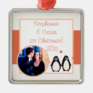 Personalisierte Zierpinguin-Liebe/Herz Ornament Aus Metall