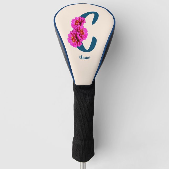 Personalisierte Zinnienblumen-Monogramm-Initiale C Golf Headcover (Vorderseite)