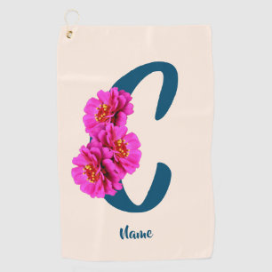 Personalisierte Zinnienblumen-Monogramm-Initiale C Golfhandtuch