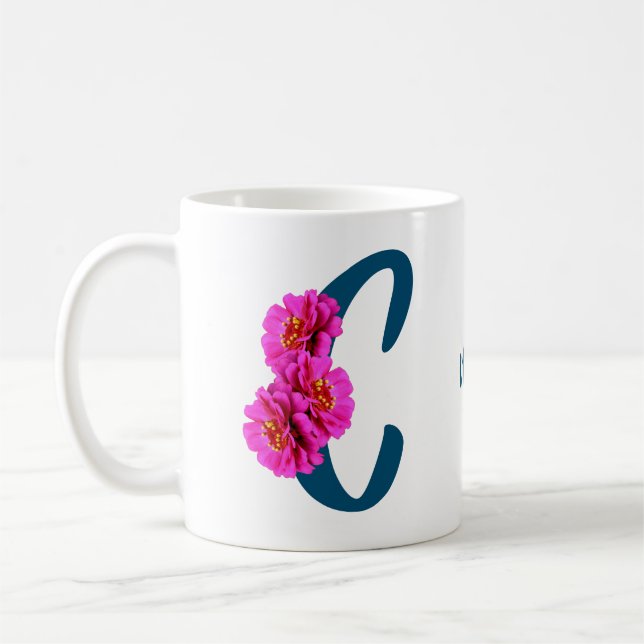 Personalisierte Zinnienblumen-Monogramm-Initiale C Kaffeetasse (Links)
