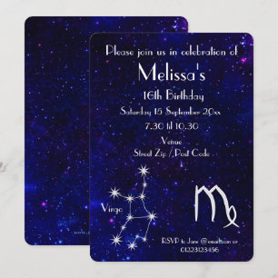 Personalisierte Zodiac Jungfrau Galaxy-Party Einladung