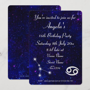 Personalisierte Zodiac Krebs Galaxie Party Einladung