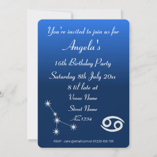 Personalisierte Zodiac Krebs Galaxy Party-Einladun Einladung