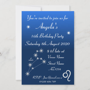 Personalisierte Zodiac Leo Galaxy Party Einladung