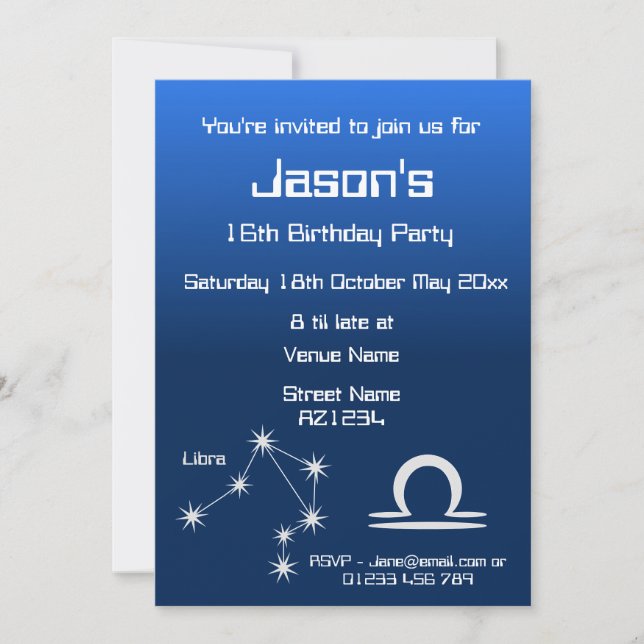 Personalisierte Zodiac Libra Galaxie Party Einladu Einladung (Vorderseite)