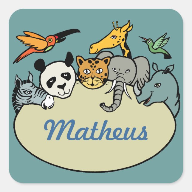 personalisierte Zoofamilientiere Quadratischer Aufkleber (Vorderseite)