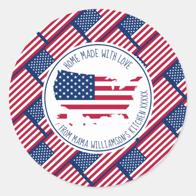 Personalisierte ZUHAUSE MIT LIEBE America USA Flag Runder Aufkleber (Vorderseite)