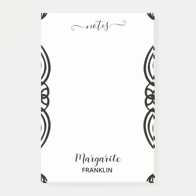 Personalisierte Zuhause Office B&W Curly Notes Post-it Klebezettel (Vorderseite)