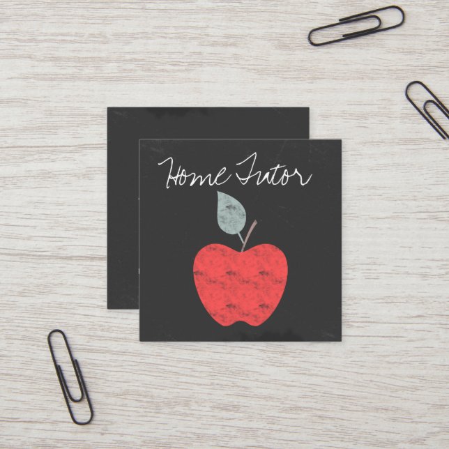 Personalisierte Zuhause-Tutor-Lehrer-Apple-Tafel Quadratische Visitenkarte (Vorderseite/Rückseite Beispiel)