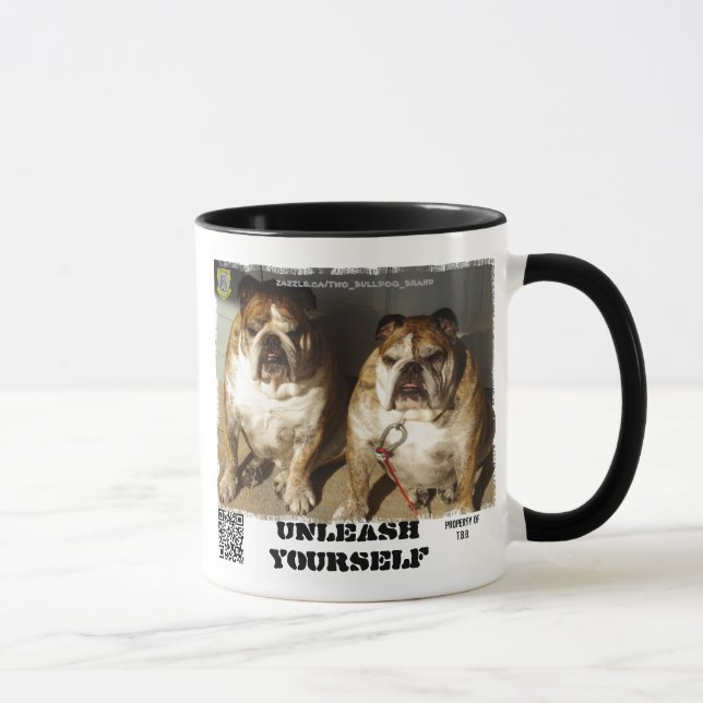 Personalisierte zwei Bulldoggen-Marken-Tasse Tasse (Rechts)