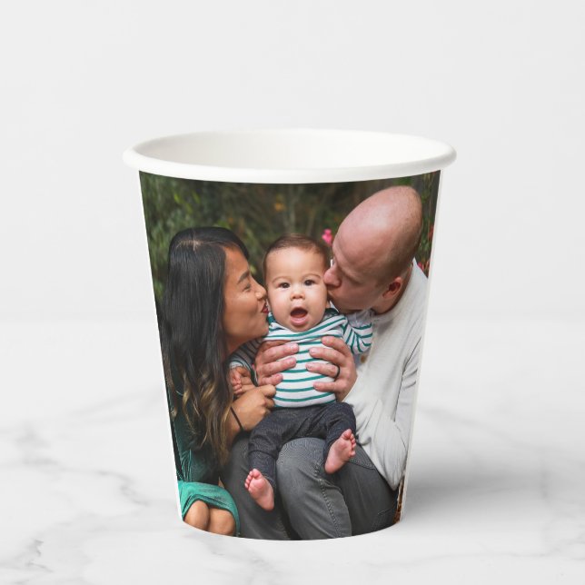 Personalisierte Zweier-Foto-Doppelfamilie Pappbecher (Vorderseite)