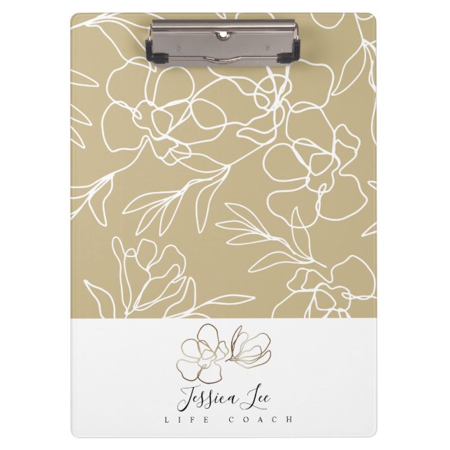 Personalisierte Zwischenablage Floral Khaki Klemmbrett (Vorderseite)