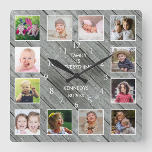 Personalisierten 12-Foto-Collage Bauernhof Grauhol Quadratische Wanduhr