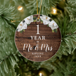 Personalisierten 1-Jahres-Jubiläum als Mr. & Mrs.  Keramik Ornament
