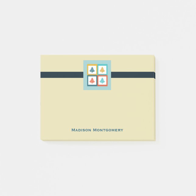 Personalisierten 4 Weihnachtsbaumen Retro-Design Post-it Klebezettel (Vorderseite)