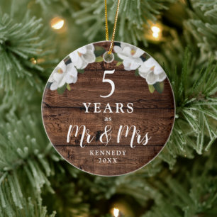 Personalisierten 5 Jahre Holzjahrgang Herr & Frau  Keramik Ornament