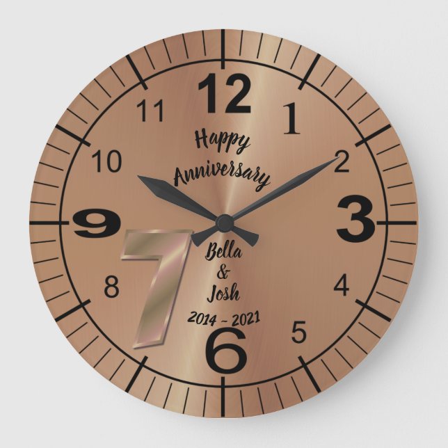 Personalisierten 7 Jahre Kupferjubiläum Große Wanduhr (Vorderseite)