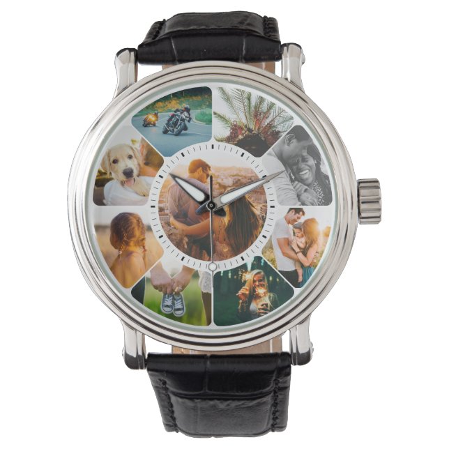 Personalisierten 9 abgerundete Fotos Armbanduhr (Vorderseite)