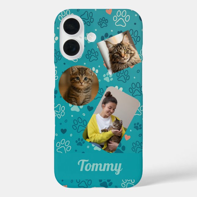 Personalisierten drei Fotomaterial & Name-Handy-Fa iPhone 16 Hülle (Rückseite)