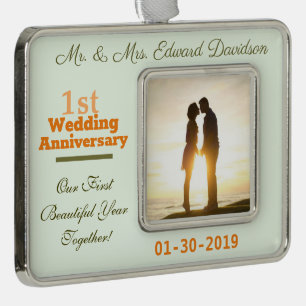 Personalisierten Paare 1. Hochzeit Rahmen-Ornament Silber