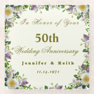 Personalisierten Paare 50 Jahre Hochzeit Glasuntersetzer