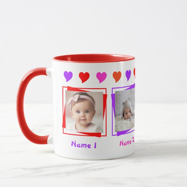 Personalisierten vier Foto, farbenfrohe Herzen, Fa Tasse (Links)