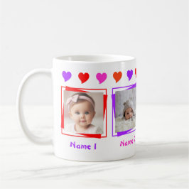Personalisierten vier Foto, farbenfrohe Herzen, Fa Tasse