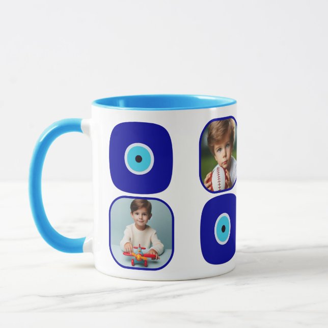 Personalisierten vier Fotos, blaue Augenalpen Tasse (Links)