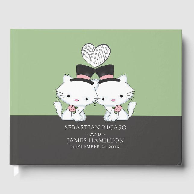 Personalisierten zwei Groom Cat Themed Gay Wedding Gästebuch (Vorderseite)