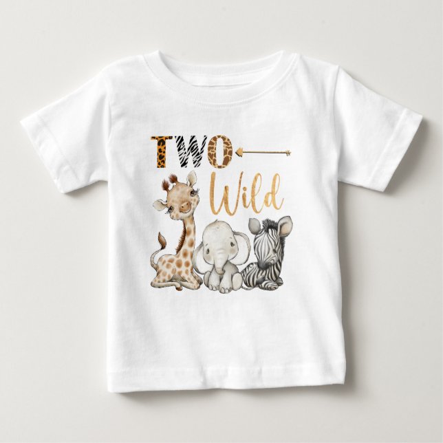 Personalisierten zwei Wild Safari Erster Geburtsta Baby T-shirt (Vorderseite)