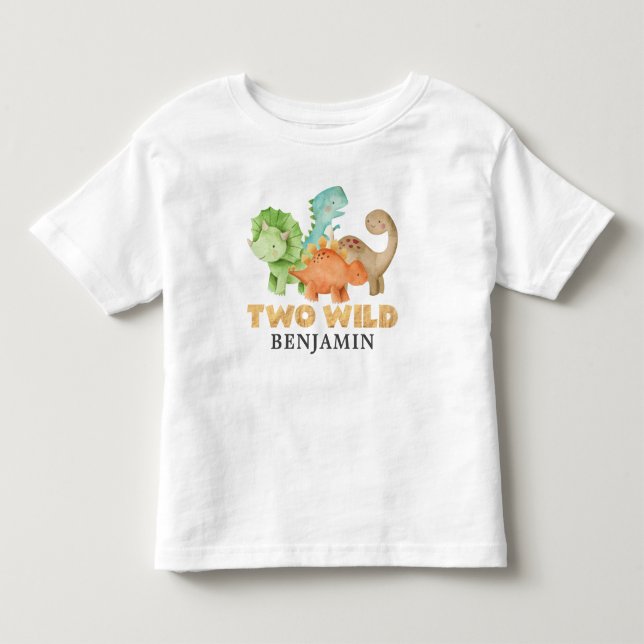 Personalisierten zwei wilde Dinosaurier 2. Geburts Kleinkind T-shirt (Vorderseite)