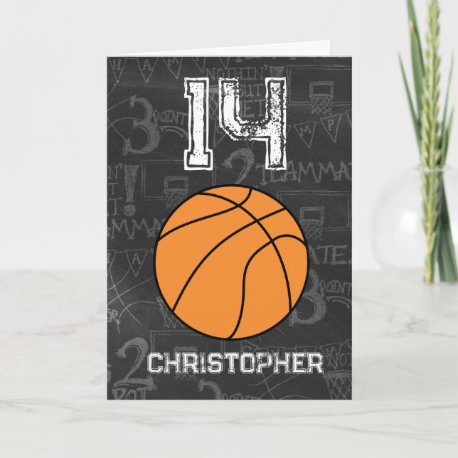 Personalisierter 14. Geburtstag Basketball Karte (Vorderseite)