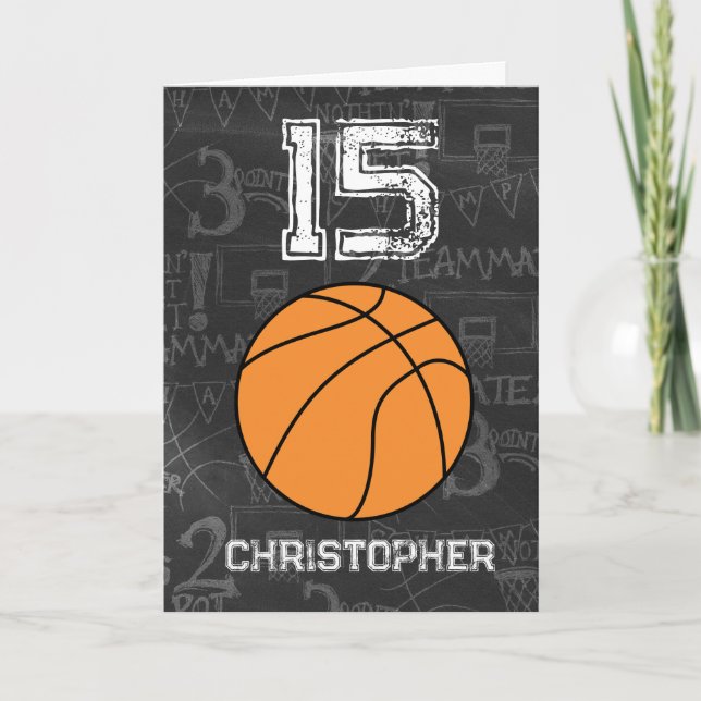 Personalisierter 15. Geburtstag Basketball Karte (Vorderseite)