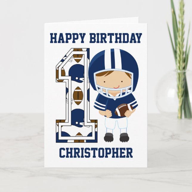 Personalisierter 1. Geburtstag Fußballspieler Blau Karte (Vorderseite)