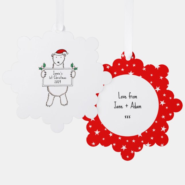Personalisierter 1. Weihnachtspolar Ornament Karte (Vorderseite/Rückseite)
