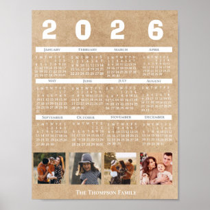 Personalisierter 2026-Kalender Familienfoto-Collag Poster