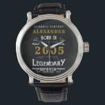 Personalisierter 20. Geburtstag oder Altersruhe Ge Armbanduhr<br><div class="desc">Eine personalisierte, einzigartige Uhr für den Geburtstag, der 20 Jahre alt wird. Fügen Sie den Namen zu diesem Vintagen Retro-Stil Schwarz, Weiß und Gold für ein individuelles Geschenk. Bearbeiten Sie den Namen und das Jahr einfach mit der Vorlage. Ein wunderbares Sondergeschenk für einen besondere Anlass. Mehr Geschenke und Party-Vorräte für...</div>