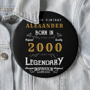 Personalisierter 21. Geburtstag Geboren 2000 Vinta Button