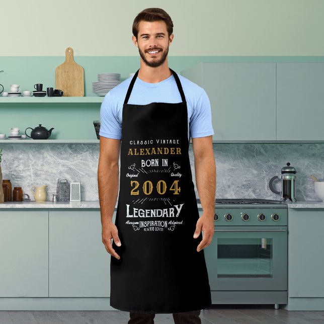 Personalisierter 21. Geburtstag Geboren 2004 Vinta Schürze (Personalized 21st birthday Legendary black and gold apron)
