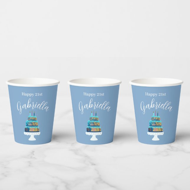 Personalisierter 21. Geburtstag mit Blauer und Gol Pappbecher (Multi)
