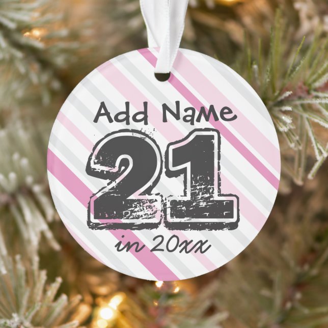 Personalisierter 21. Geburtstag Rosa Ornament (Baum)