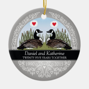Personalisierter 25. Hochzeits-Jahrestag, Gänse Keramikornament