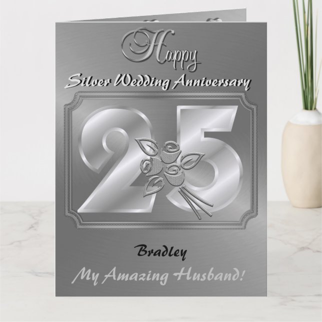 Personalisierter 25. Hochzeitstag Kartenhusband Karte (Vorderseite)