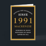 Personalisierter 30. Geburtstag 1991 Schwarzer Gol Karte<br><div class="desc">30. Geburtstagskarte aus Schwarz und Gold für die geborenen Leute im Jahr 1991. Passen Sie den Text einfach auf die Vorderseite und das Innere dieser Geburtstagskarte mit der Vorlage. Ein Teil der festgelegten Standards Palette der Grußkarten.</div>