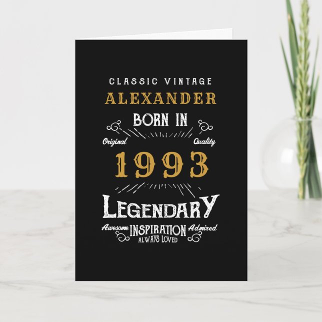 Personalisierter 30. Geburtstag Geboren 1993 Vinta Karte (Vorderseite)