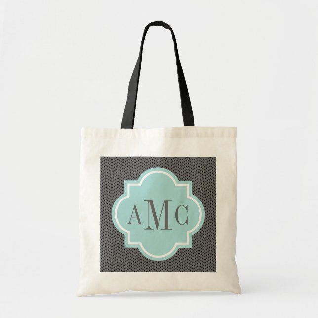 Personalisierter 3-Buchstaben-Monogramm-aquamarine Tragetasche (Vorne)