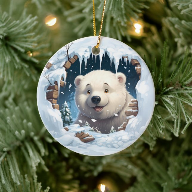 Personalisierter 3D Eisbär  Keramik Ornament (Baum)